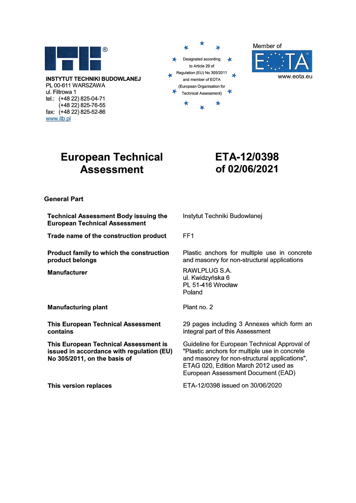 RAWLPLUG FF1-PP Universal Frame Fixing